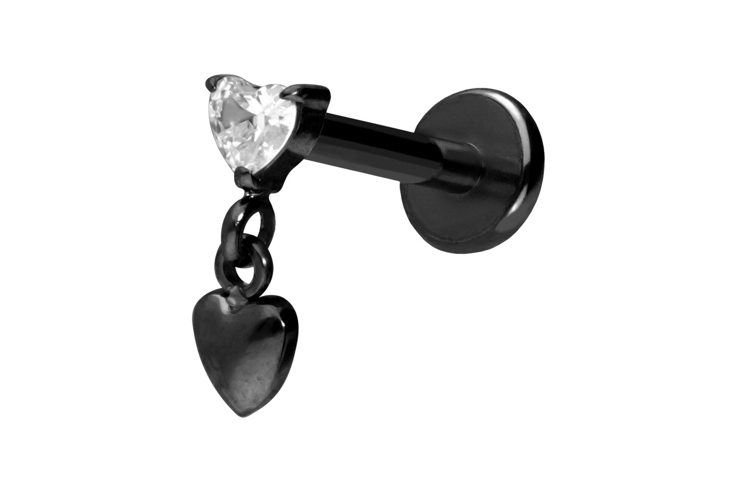 Titan Labret Piercing mit Push Fit 2 HERZEN